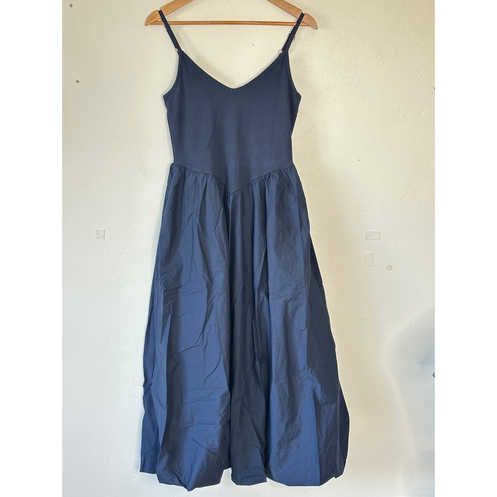 NEW J.Crew Navy Blue Midi Dress Mixed Media Bubble Hem Size Medium Preppy Ballet